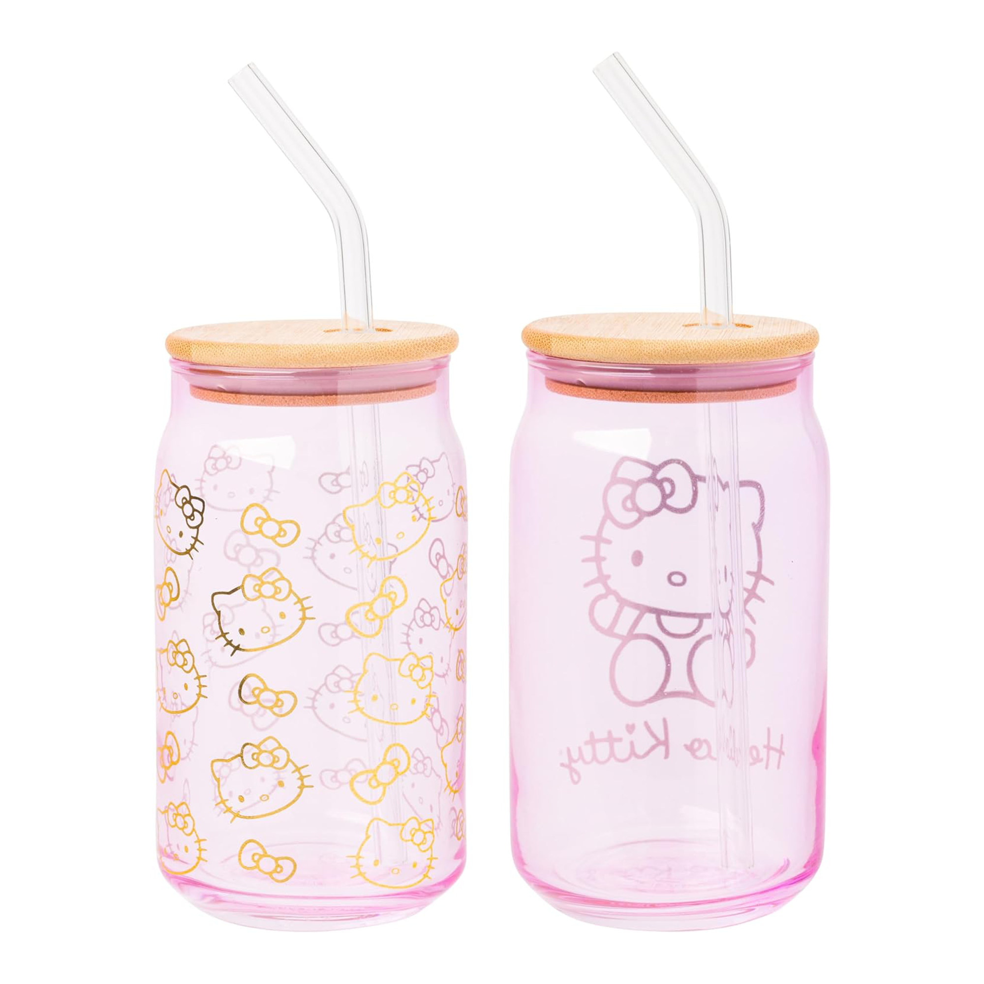 Hello Kitty Pink Glass Jar Tumblers with Bamboo Lid (Set of 2)