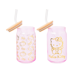Hello Kitty Pink Glass Jar Tumblers with Bamboo Lid (Set of 2)