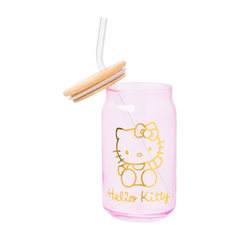 Hello Kitty Pink Glass Jar Tumblers with Bamboo Lid (Set of 2)