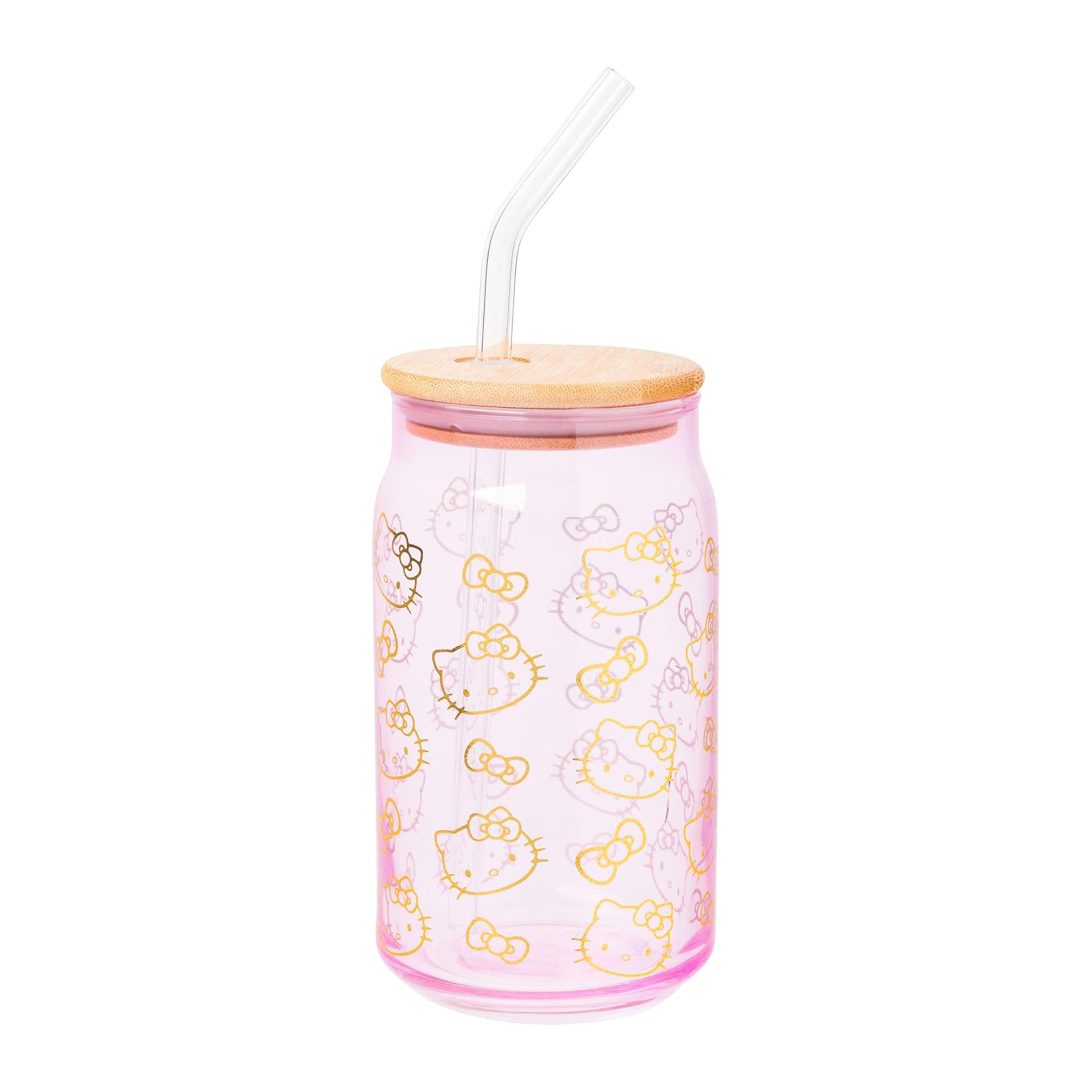 Hello Kitty Pink Glass Jar Tumblers with Bamboo Lid (Set of 2)
