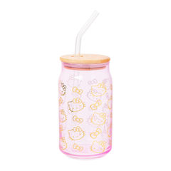 Hello Kitty Pink Glass Jar Tumblers with Bamboo Lid (Set of 2)